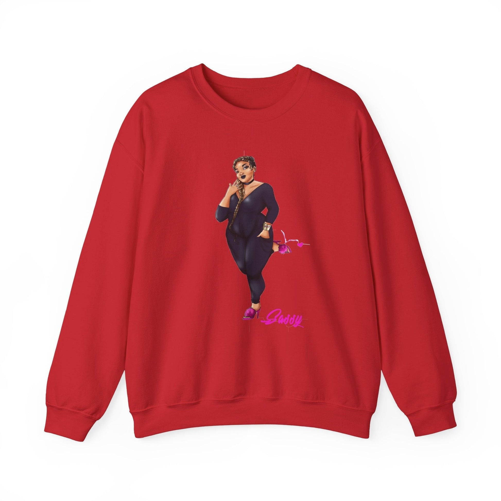 Rasheedah Plus Size Model Crewneck Sweatshirt - Show off Your Fluff Contest Sweatshirt Printify Red S 