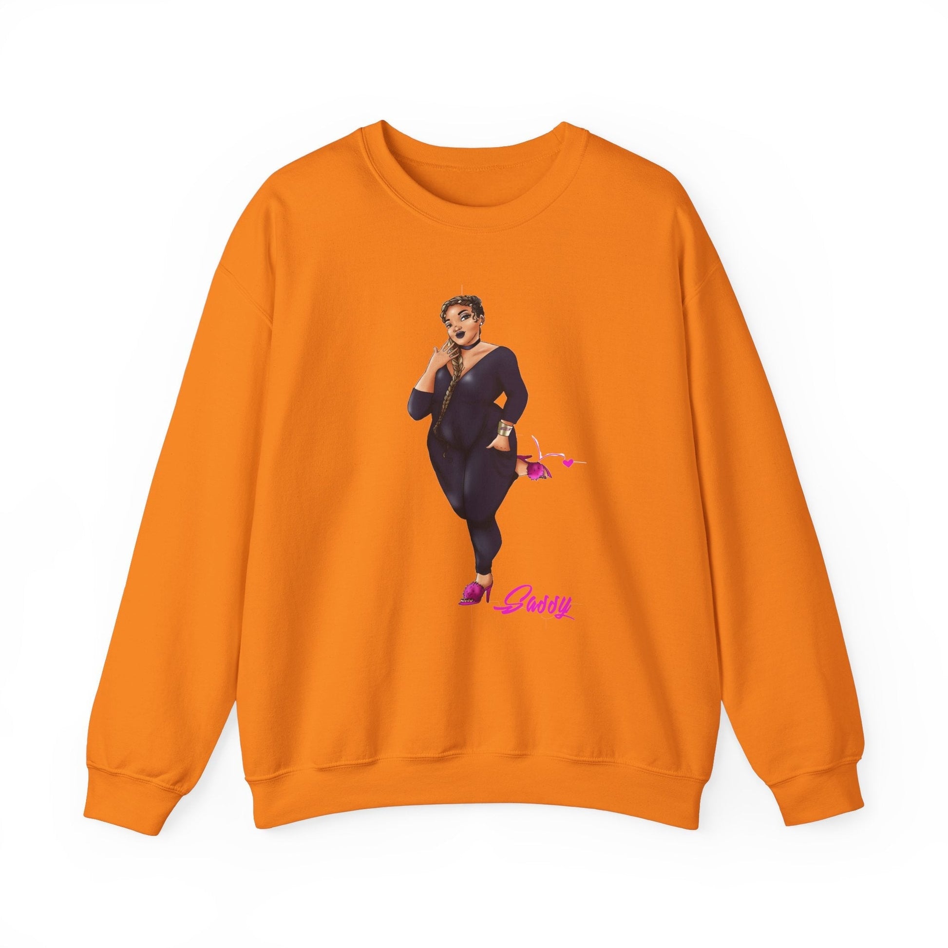 Rasheedah Plus Size Model Crewneck Sweatshirt - Show off Your Fluff Contest Sweatshirt Printify Safety Orange S 