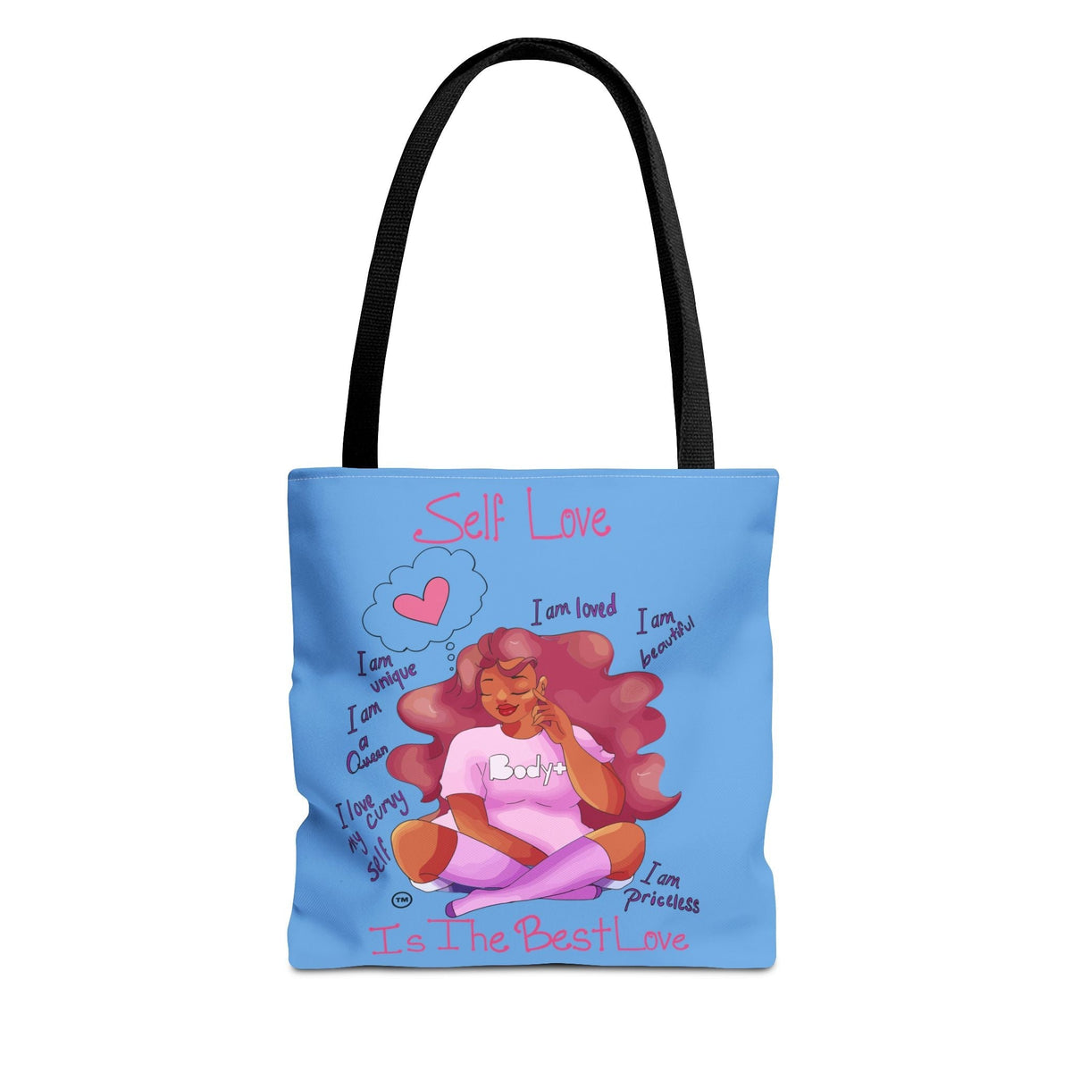 Self Love Tote Bag — Inspirational Affirmation All-Over Print Tote Bags Printify 13" × 13'' Black 