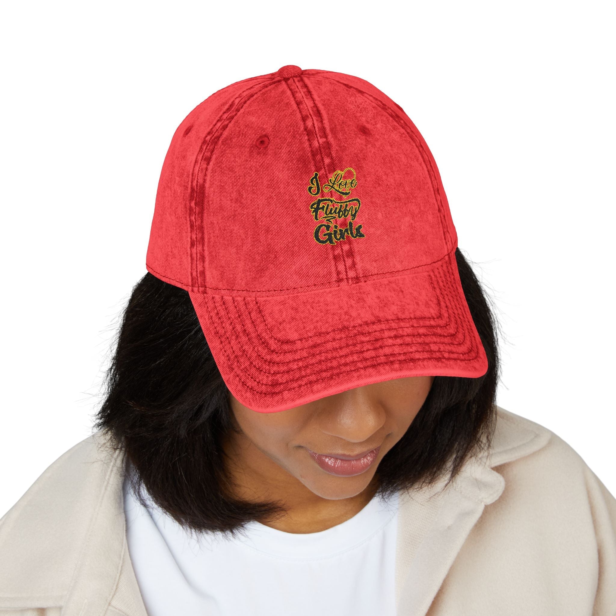Vintage Embroidered Cap — I love Fluffy Girls Hats Printify 