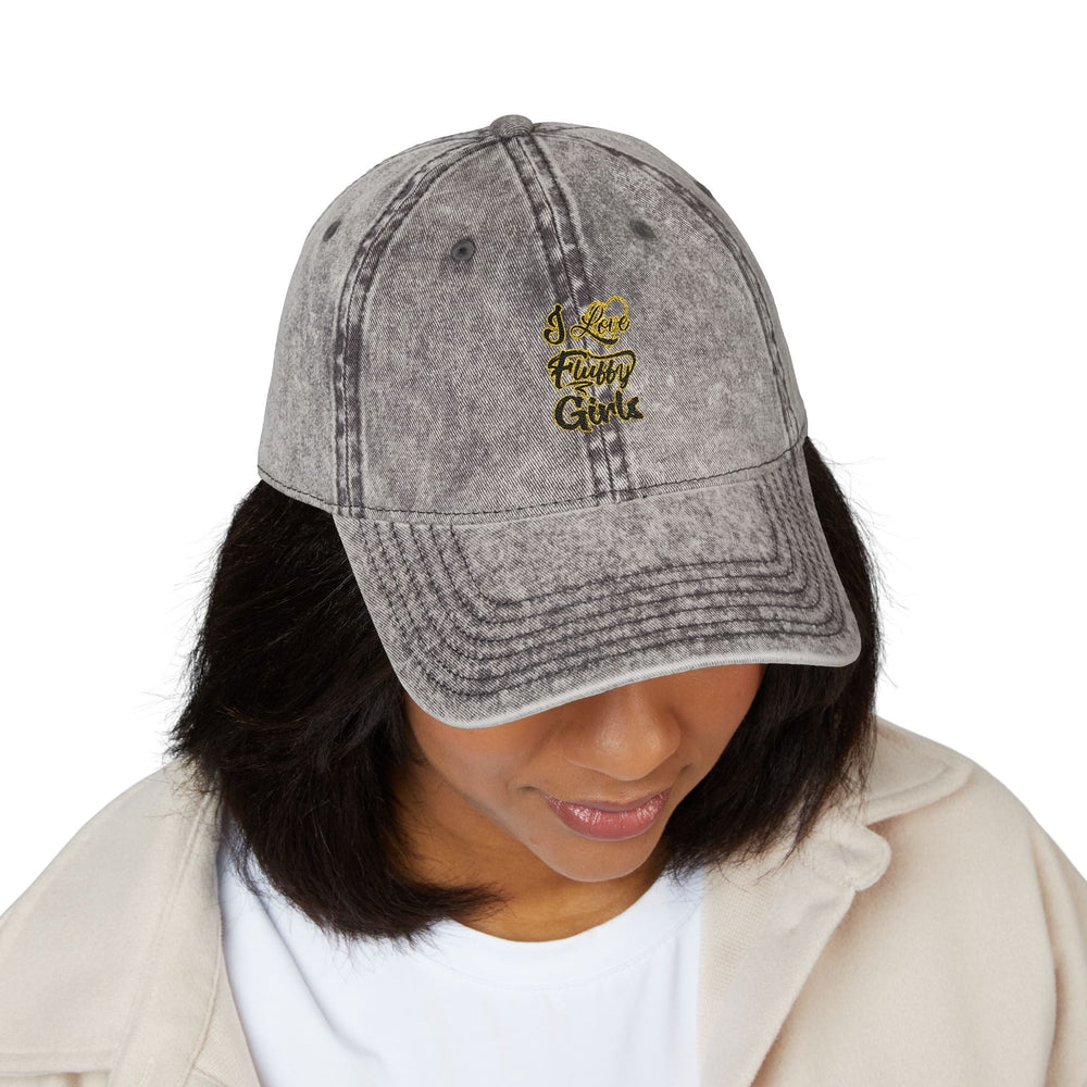 Vintage Embroidered Cap — I love Fluffy Girls Hats Printify 