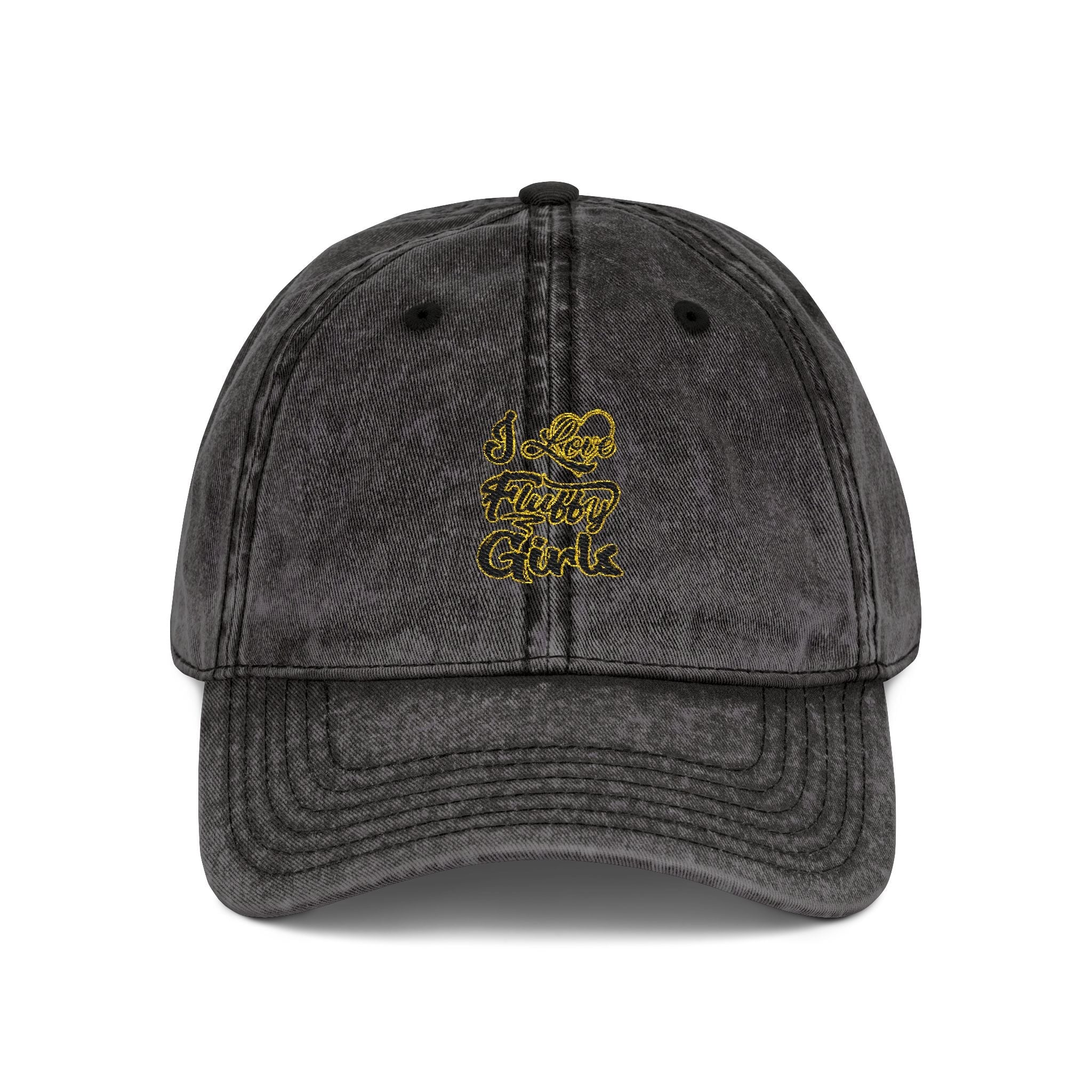 Vintage Embroidered Cap — I love Fluffy Girls Hats Printify One size Black 
