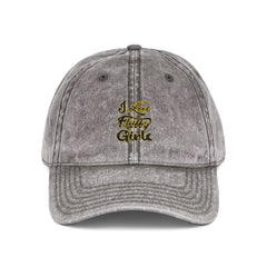 Vintage Embroidered Cap — I love Fluffy Girls Hats Printify One size Charcoal Grey 