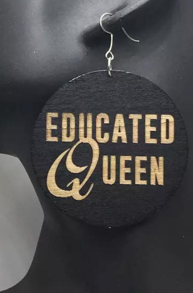 Educated Queen Wooden Earrings PHYSICAL My Beautiful Fluff 