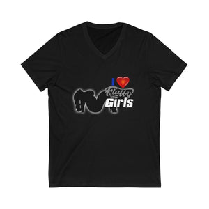 I love Fluffy Girls Men's Jersey Short Sleeve V-Neck Tee V-neck Printify Black S 