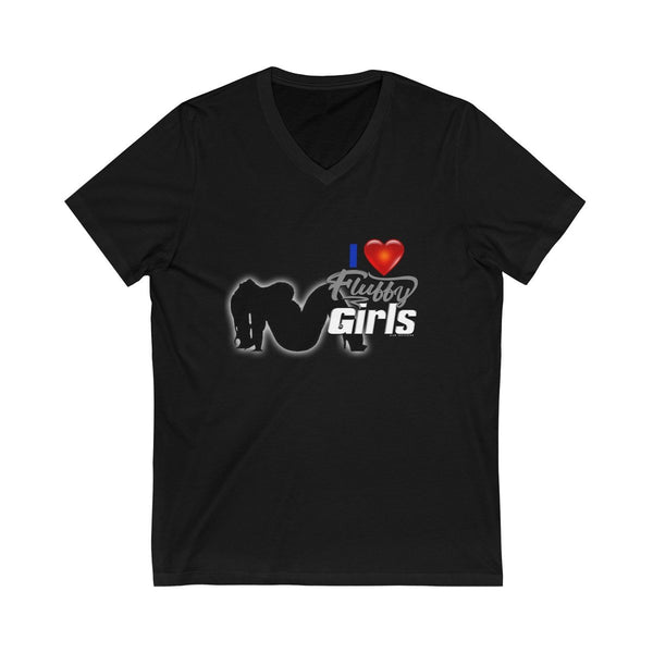 I love Fluffy Girls Men's Jersey Short Sleeve V-Neck Tee V-neck Printify Black S 