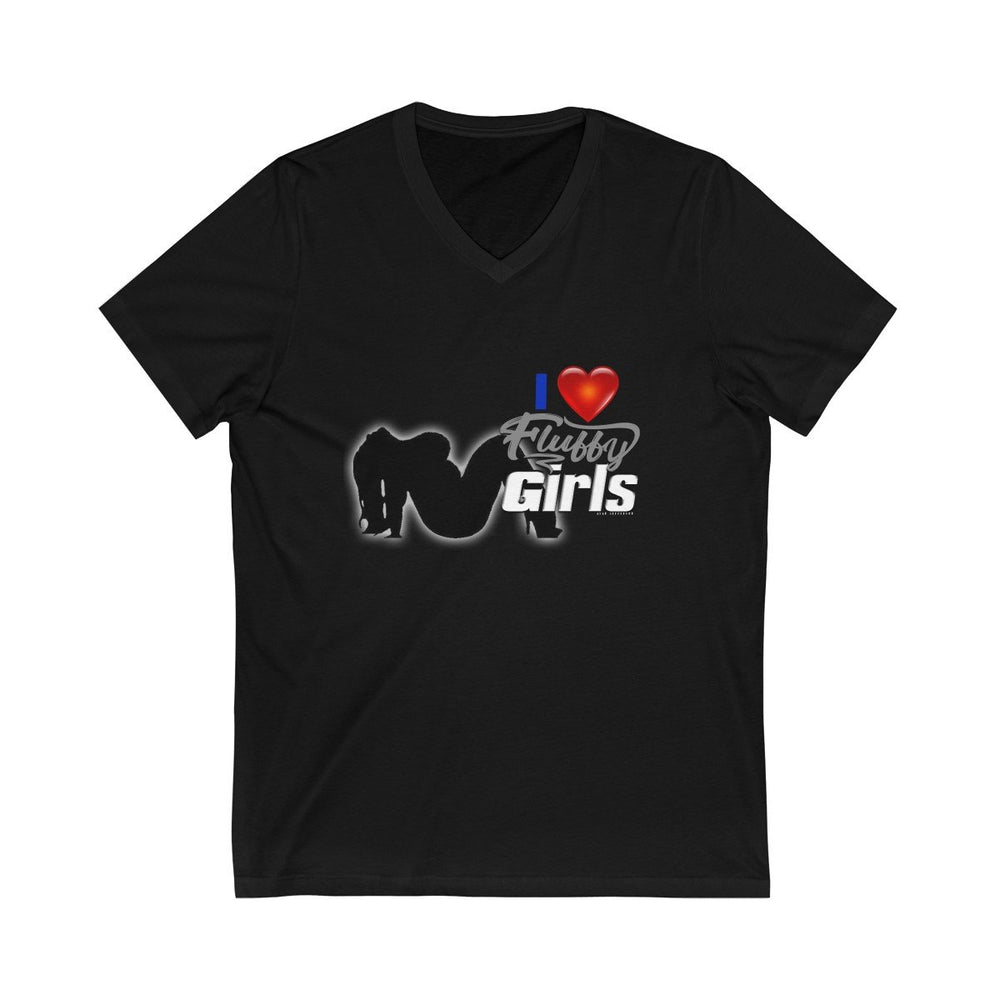 I love Fluffy Girls Men's Jersey Short Sleeve V-Neck Tee V-neck Printify Black S 