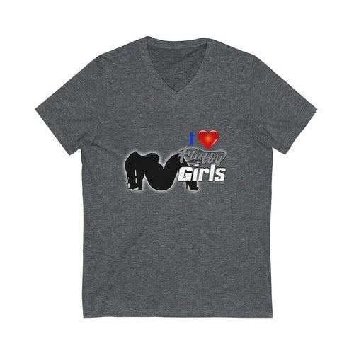 I love Fluffy Girls Men's Jersey Short Sleeve V-Neck Tee V-neck Printify Dark Grey Heather L 