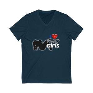 I love Fluffy Girls Men's Jersey Short Sleeve V-Neck Tee V-neck Printify Navy S 