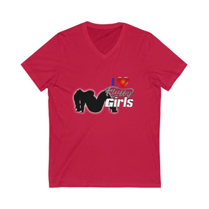 I love Fluffy Girls Men's Jersey Short Sleeve V-Neck Tee V-neck Printify Red S 