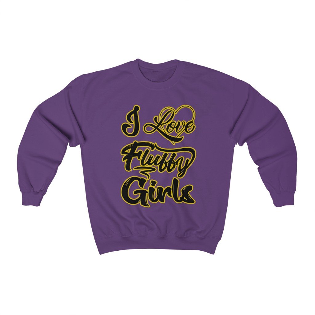 I Love Fluffy Girls Small-5xL Unisex Heavy Blend™ Crewneck Sweatshirt Sweatshirt Printify Purple S 