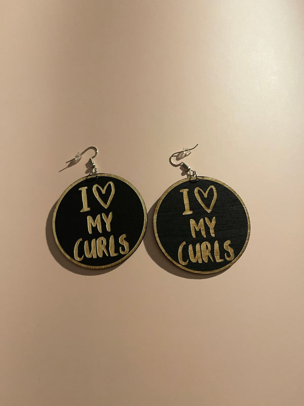 I Love My Curls Wooden Earrings jewelry My Beautiful Fluff 