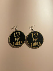 I Love My Curls Wooden Earrings jewelry My Beautiful Fluff 
