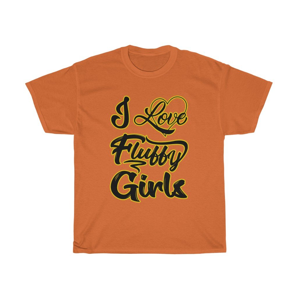 Men’s Round Neck I love Fluffy Girls Heavy Cotton Tee T-Shirt Printify Orange S 