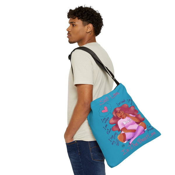 My Beautiful Fluff Adjustable Tote Bag in Turquoise Bags Printify 